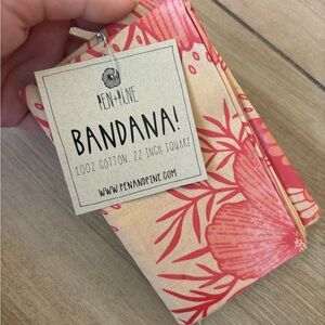 NWT Beautiful handmade silk screen scarf 22” in. square. Pink and beige